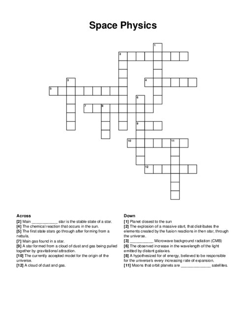 Space Physics Crossword Puzzle