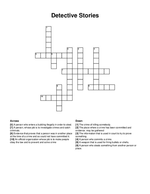 Detective Stories Crossword Puzzle