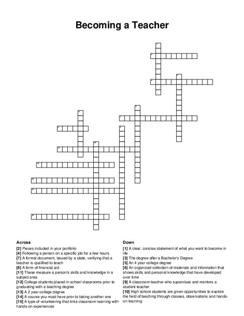 Becoming a Teacher Crossword Puzzle