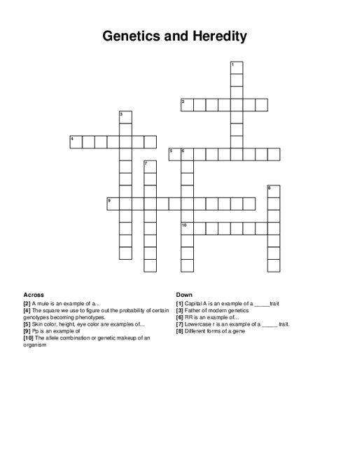 Genetics and Heredity Crossword Puzzle