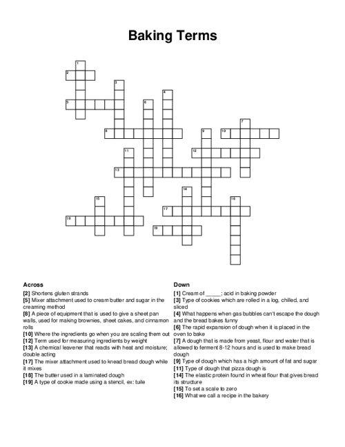 Baking Terms Crossword Puzzle