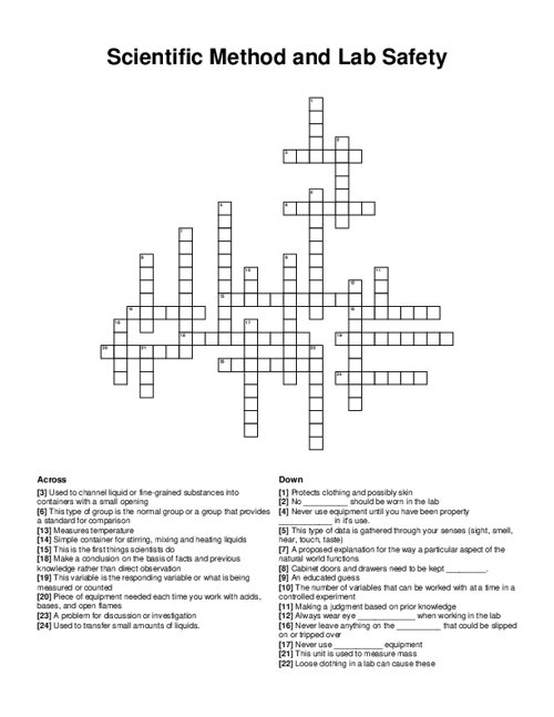 Scientific Method and Lab Safety Crossword Puzzle