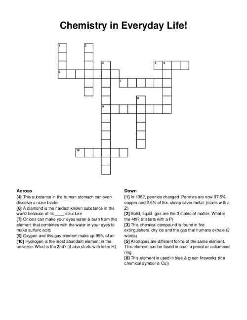 Chemistry in Everyday Life! Crossword Puzzle