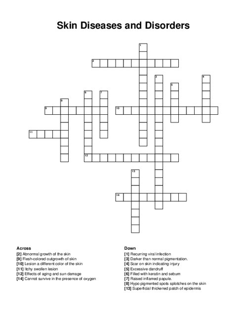 Skin Diseases and Disorders Crossword Puzzle