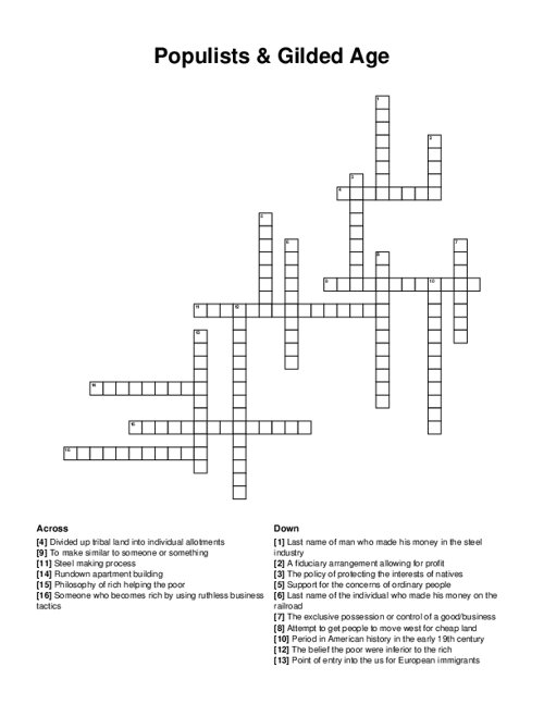 Populists & Gilded Age Crossword Puzzle