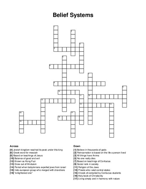 Belief Systems Crossword Puzzle