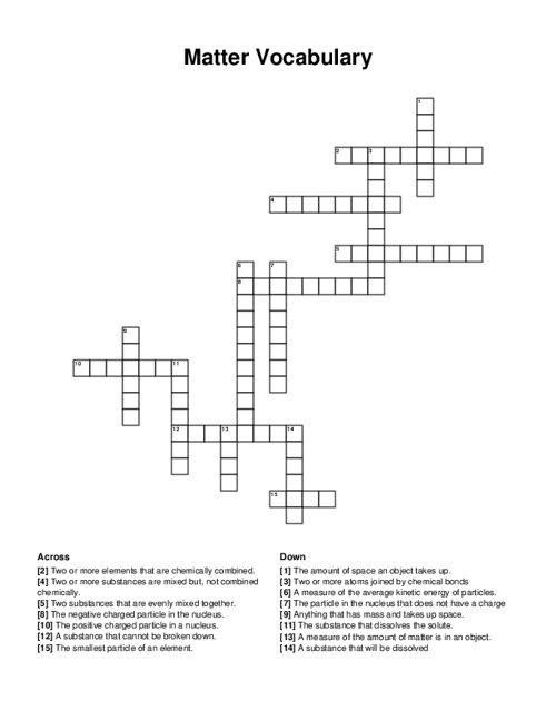 Matter Vocabulary Crossword Puzzle