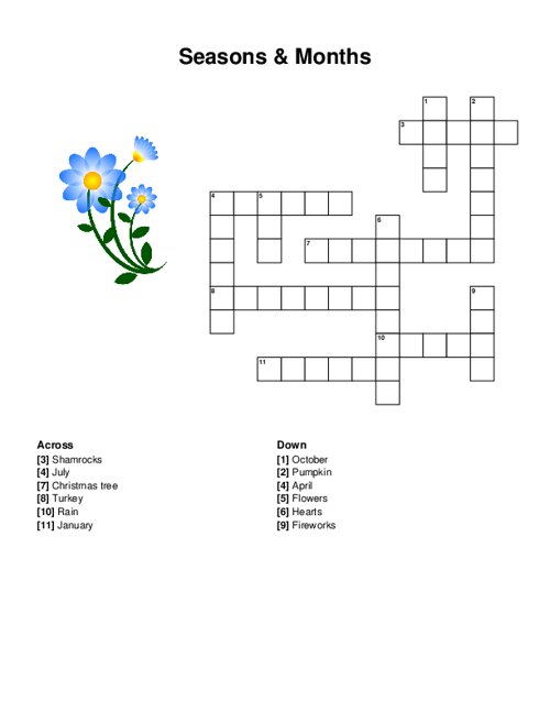 Seasons & Months Crossword Puzzle