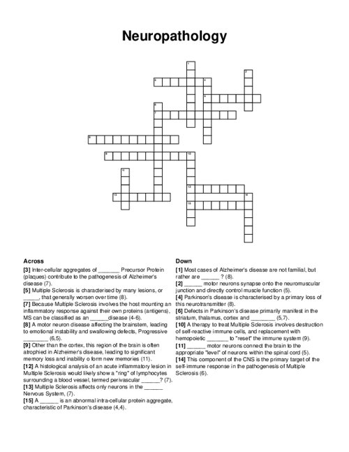 Neuropathology Crossword Puzzle