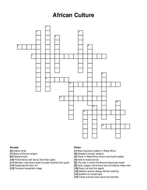African Culture Crossword Puzzle