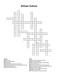 African Culture crossword puzzle