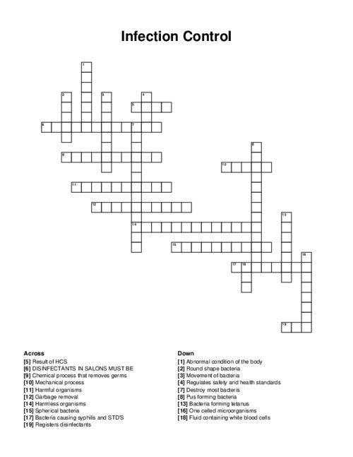 Infection Control Crossword Puzzle
