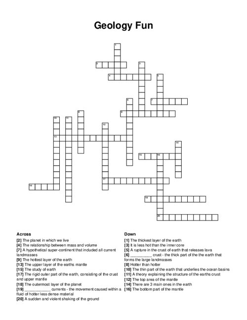 Geology Fun Crossword Puzzle