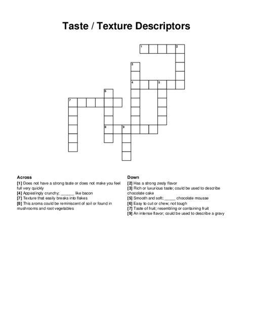Taste / Texture Descriptors Crossword Puzzle