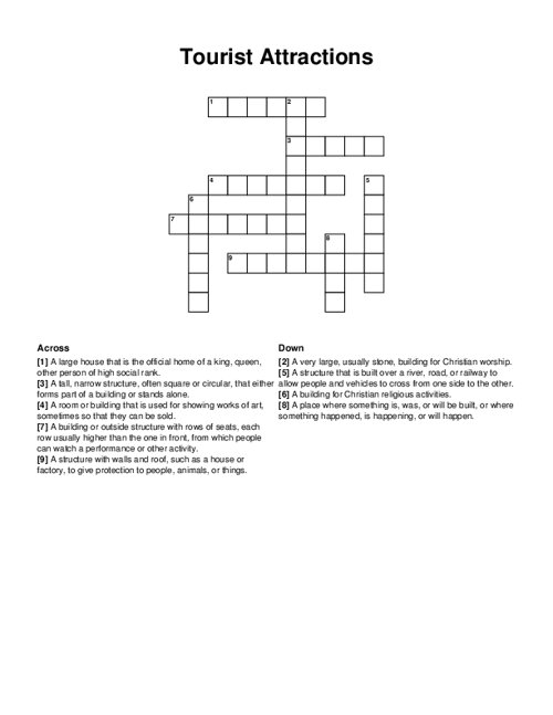 tourist attraction crossword 5 letters