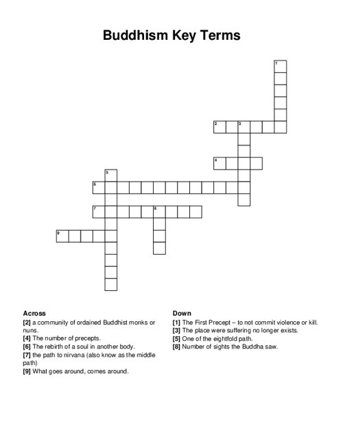 Buddhism Key Terms Crossword Puzzle