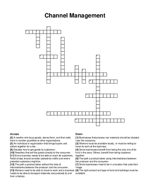 Channel Management Crossword Puzzle