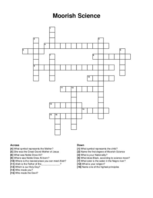Moorish Science Crossword Puzzle