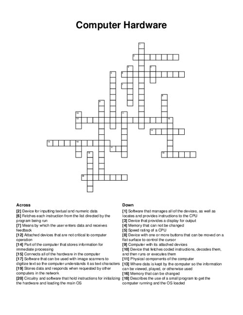 Computer Hardware Crossword Puzzle