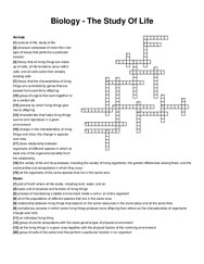 Biology - The Study Of Life crossword puzzle