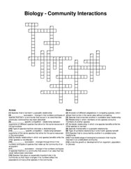 Biology - Community Interactions crossword puzzle
