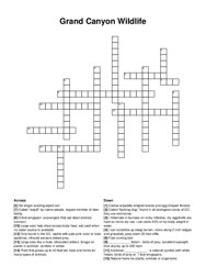 Grand Canyon Wildlife crossword puzzle