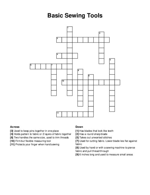 Basic Sewing Tools Crossword Puzzle