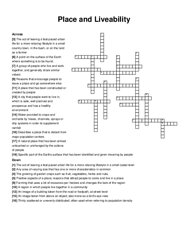 Place and Liveability crossword puzzle