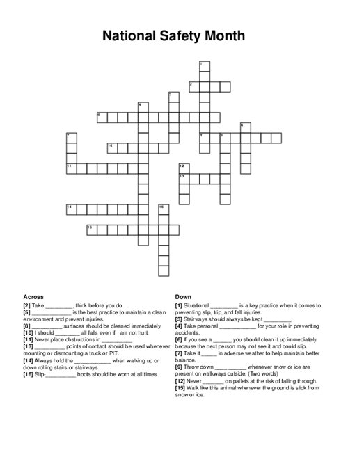 National Safety Month Crossword Puzzle