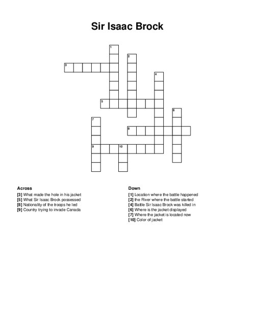 Sir Isaac Brock Crossword Puzzle