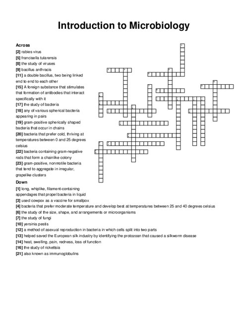 Introduction to Microbiology Crossword Puzzle