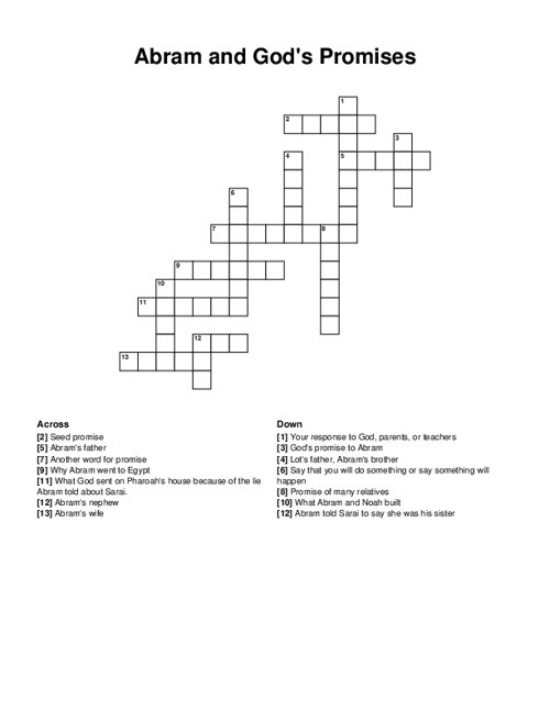 Abram and God #39 s Promises Crossword Puzzle