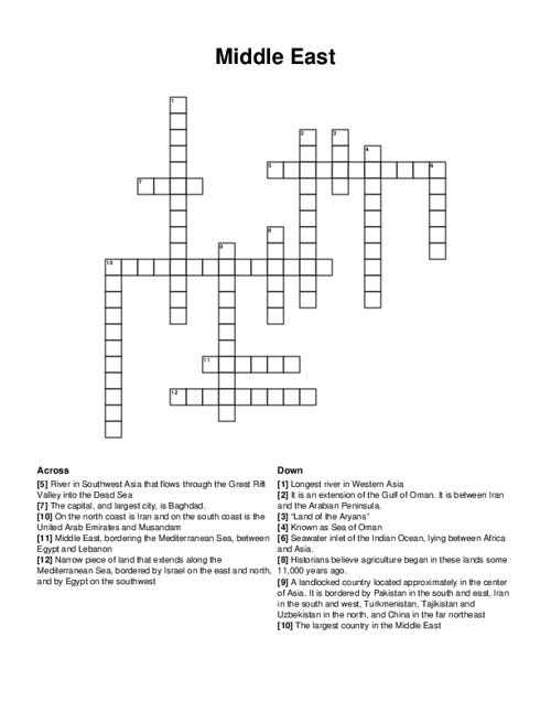 Middle East Crossword Puzzle