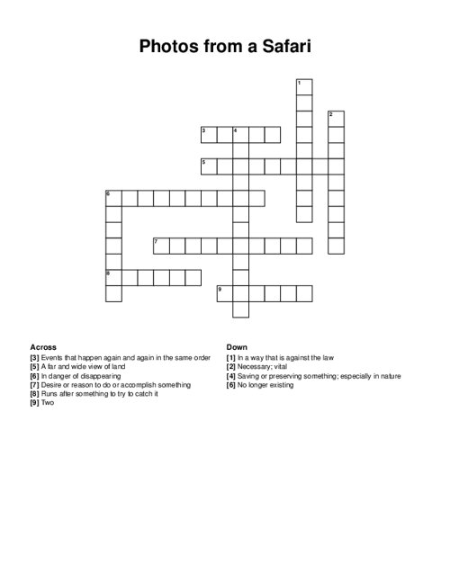 Photos from a Safari Crossword Puzzle