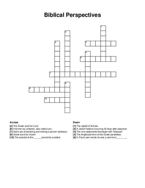 Biblical Perspectives Crossword Puzzle
