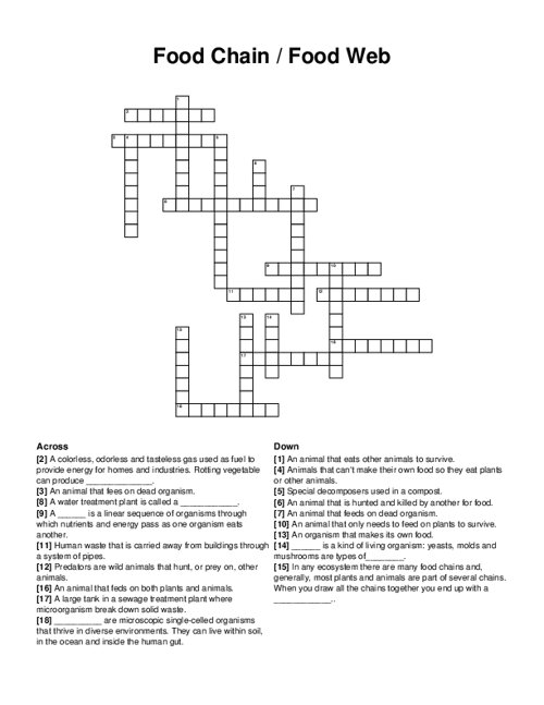 Food Chain / Food Web Crossword Puzzle