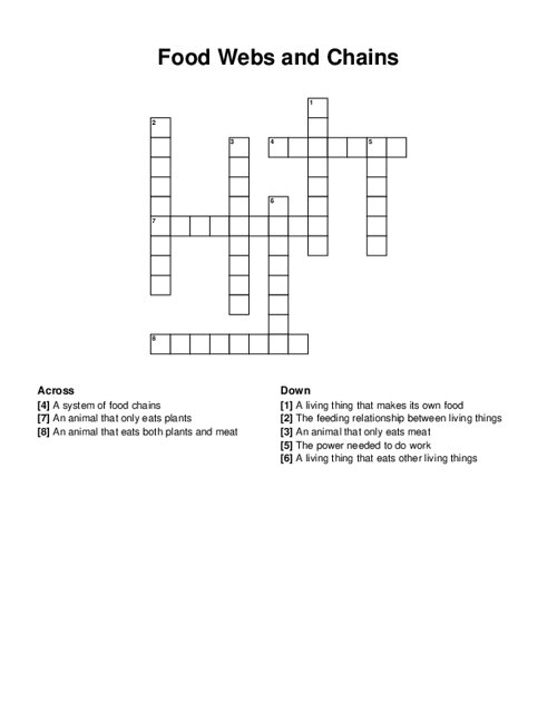 Food Webs and Chains Crossword Puzzle