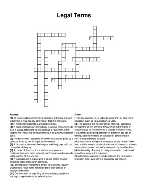 Legal Terminology Crossword