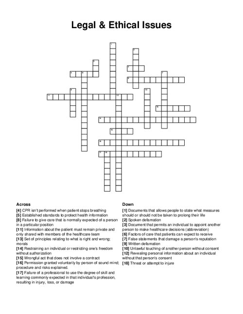 Legal & Ethical Issues Crossword Puzzle