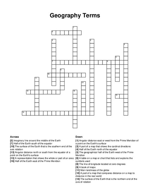 Geography Terms Crossword Puzzle