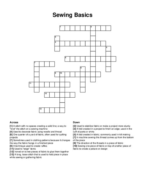 Sewing Basics Crossword Puzzle