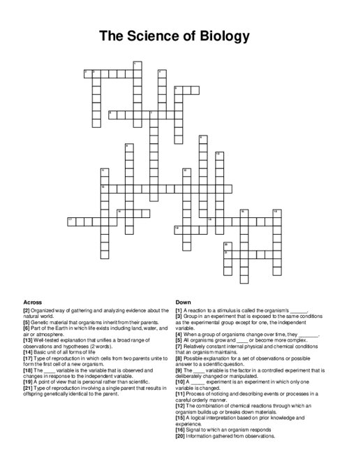 The Science of Biology Crossword Puzzle