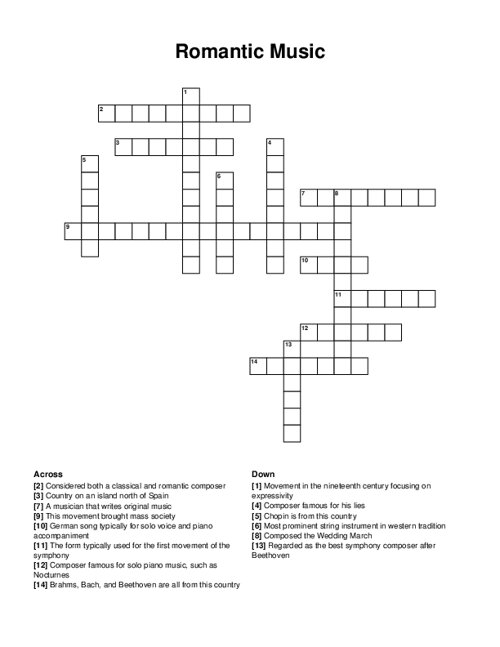 Romantic Music Crossword Puzzle