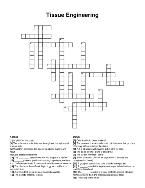 Tissue Engineering Crossword Puzzle