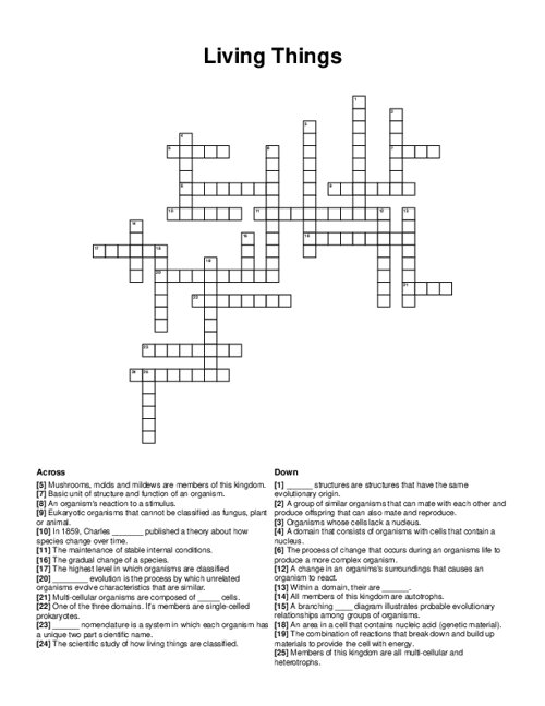 Living Things Crossword Puzzle