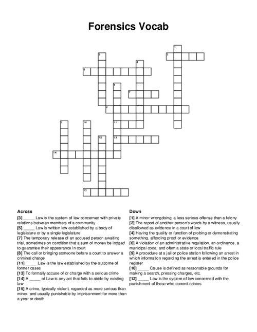 Forensics Vocab Crossword Puzzle