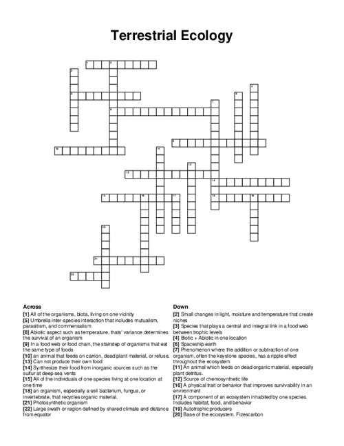 Terrestrial Ecology Crossword Puzzle