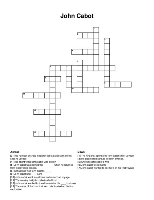 John Cabot Crossword Puzzle