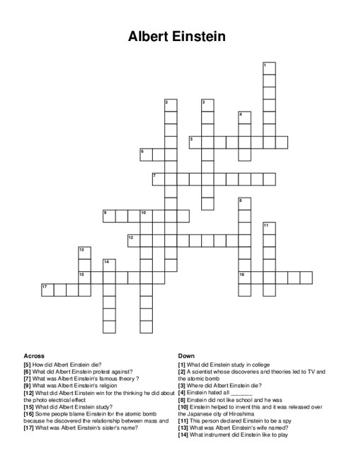 Albert Einstein Crossword Puzzle
