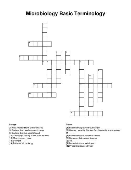 Microbiology Basic Terminology Crossword Puzzle